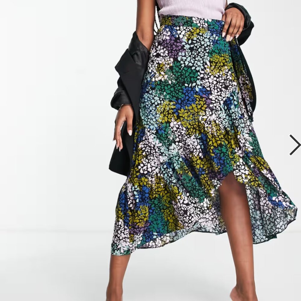 ASOS DESIGN Floral Wrap Midi Skirt